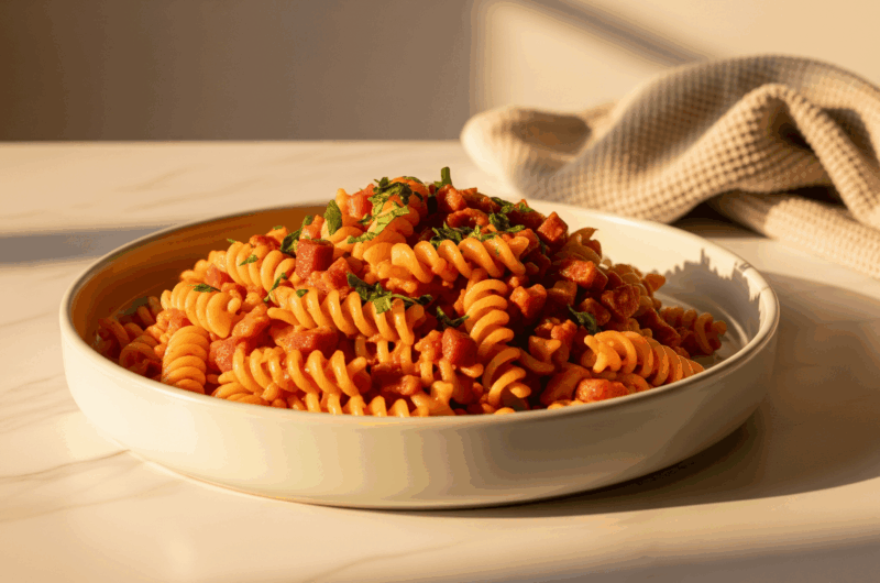 Paste cu bacon și sos rose