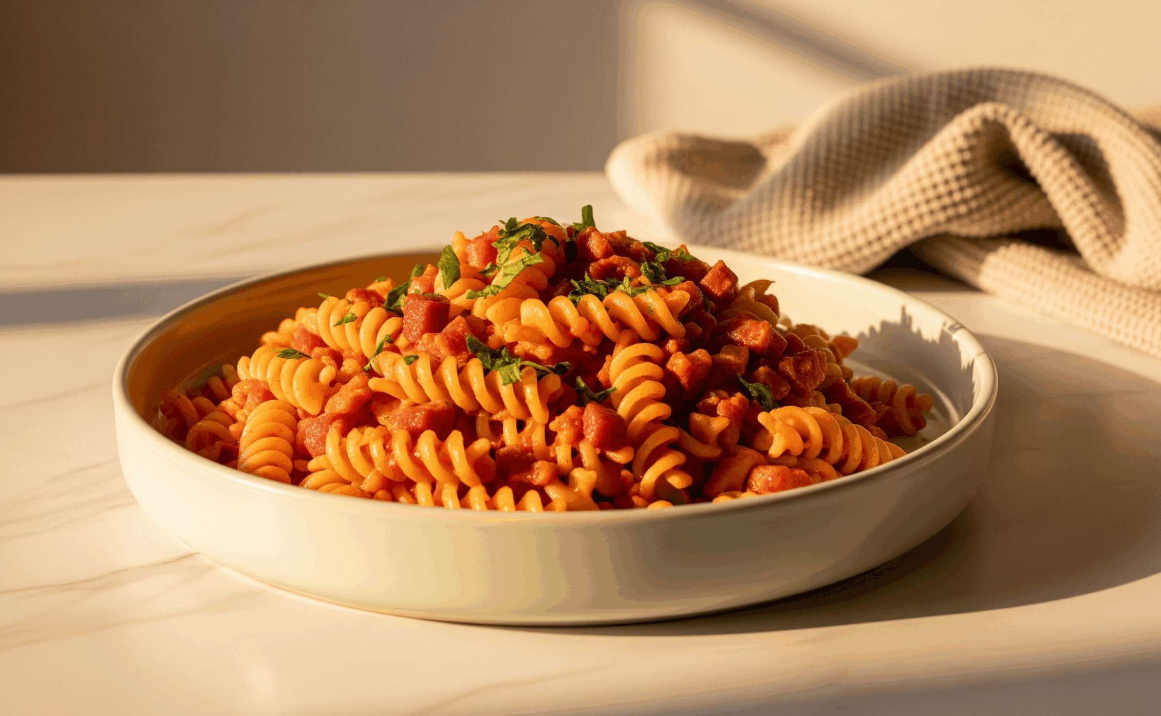 Paste cu bacon si sos rose