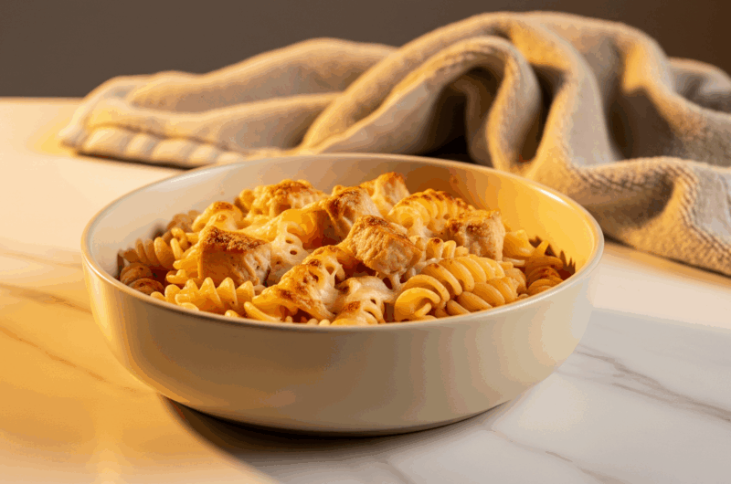 Paste cu pui și sos de brânzeturi