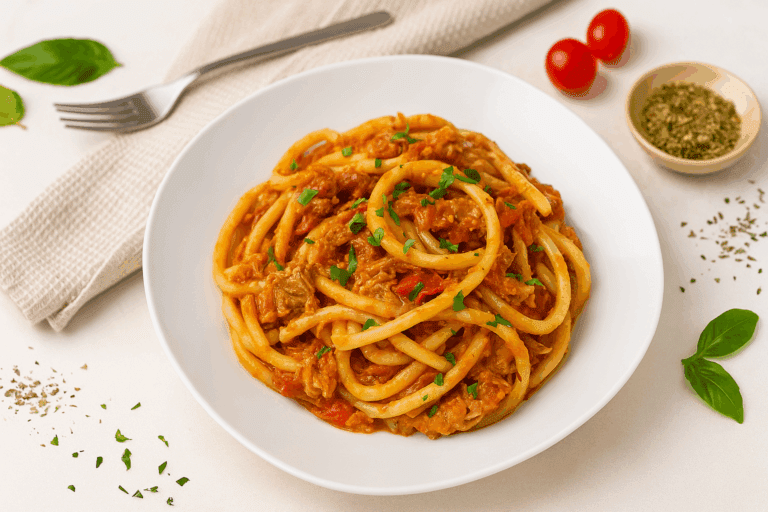 Macaroane cu ton si sos de rosii