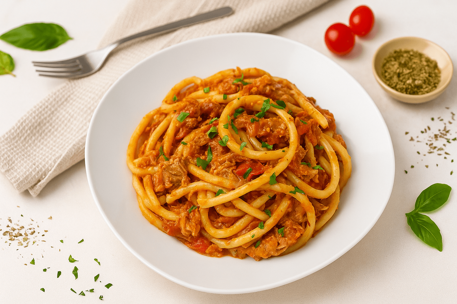 Macaroane cu ton si sos de rosii