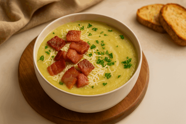 Supă cremă de cartofi cu bacon