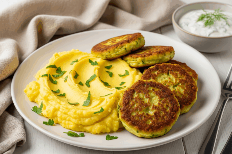 Chiftele de dovlecel și piure