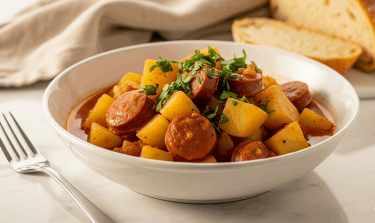 Tocăniță de cartofi cu cârnați